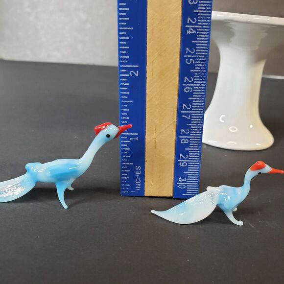 Vintage MCM Two Miniature Blue Hand-Blown Glass Bird Figurines 2" Set of 2 - Picture 7 of 8